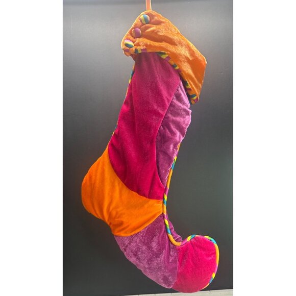 Vintage Toyland Gumdrop Stocking Velvet Christmas Holiday Decor 17" Tall - Picture 1 of 7